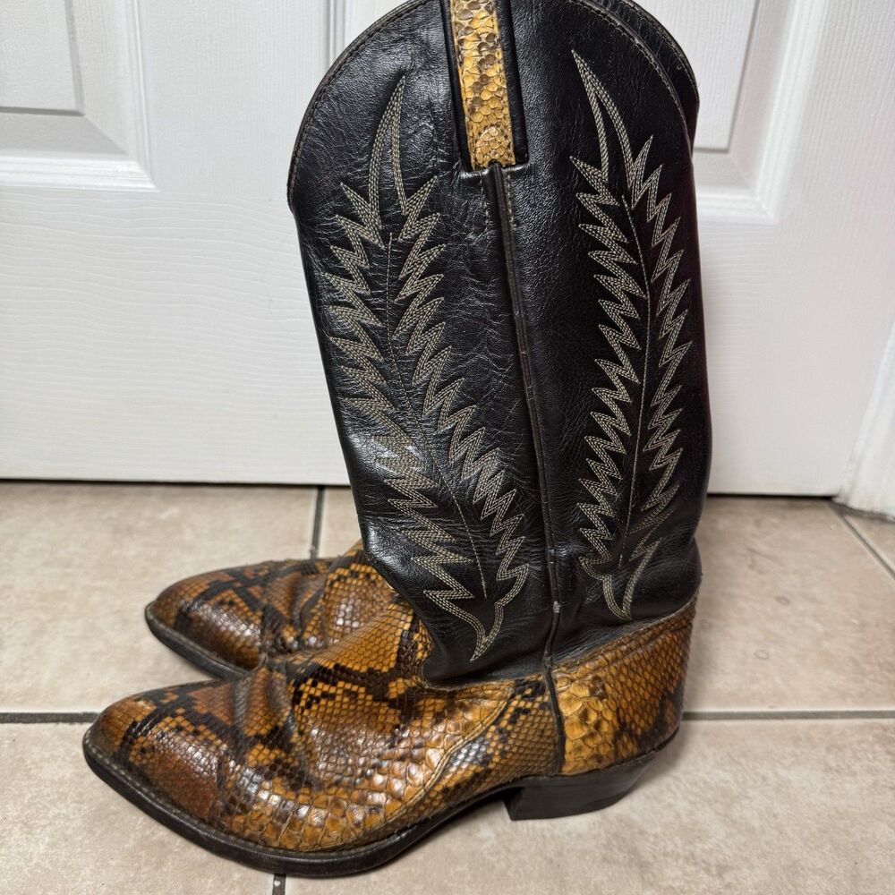 Vintage J Chisholm Mens 7.5 D Exotic Python Snakeskin Western Cowboy Boots USA